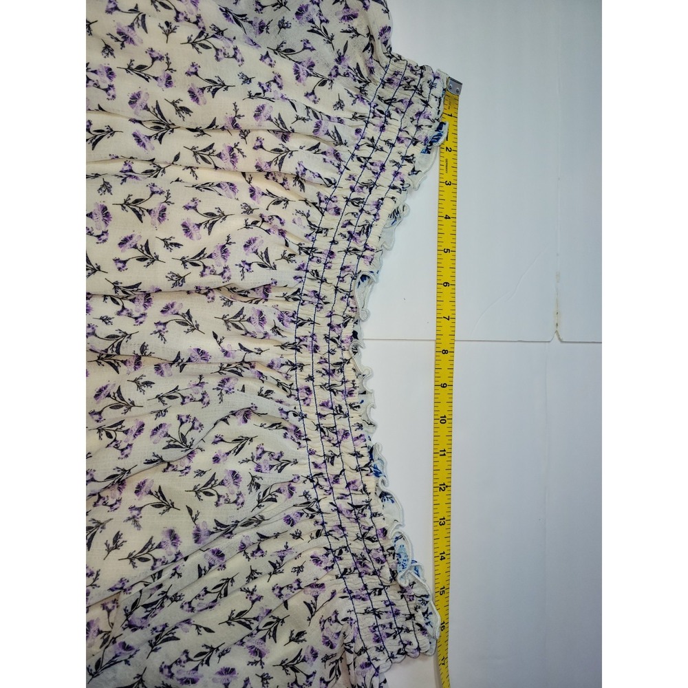 Free People Floral Smocked Off Shoulder Peasant Top Size Small Blue & Lavender - Picture 10 of 11